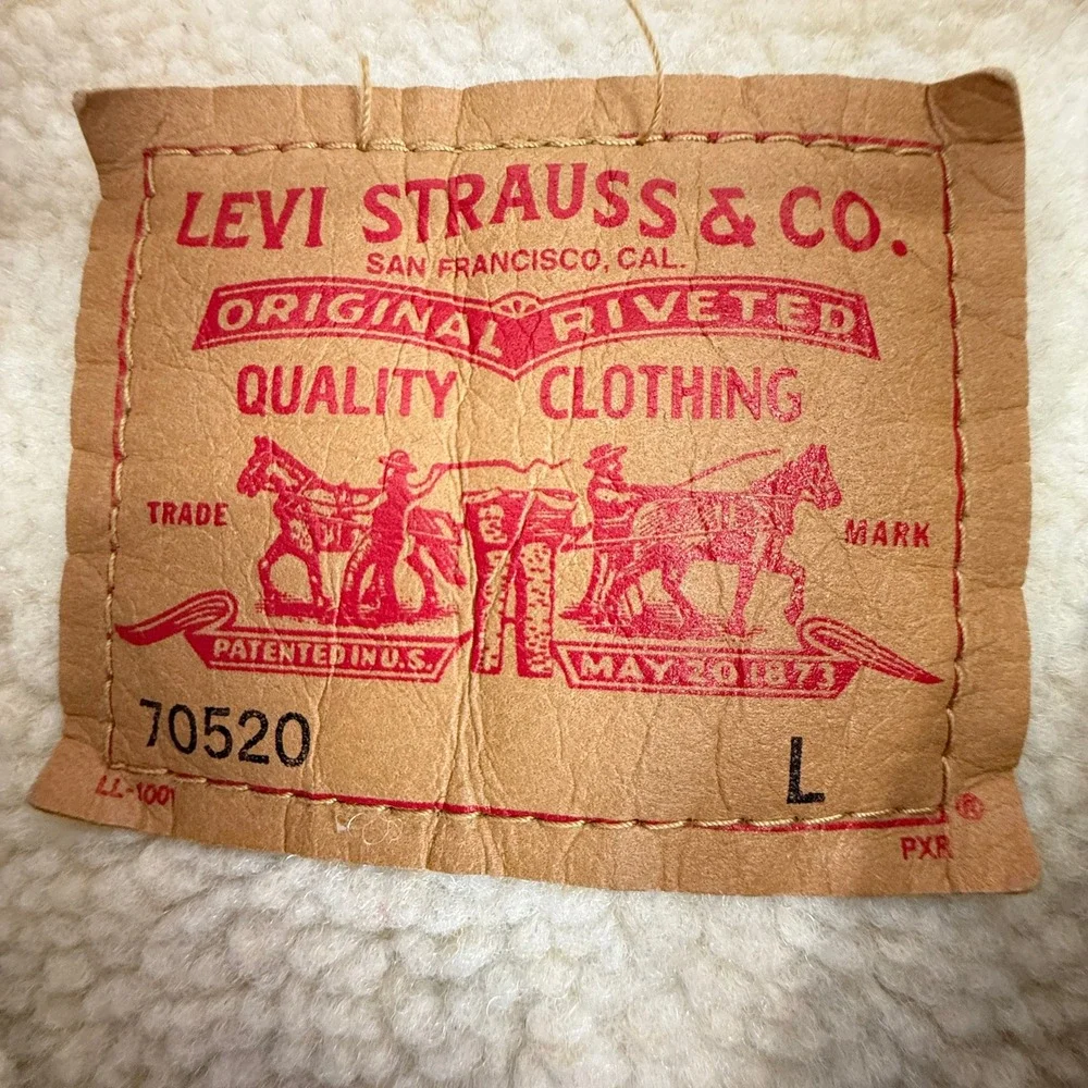 Levi's 70520 Sherpa Lined Denim Trucker Jacket Men's Large Blue Cotton Jean Coat - Picture 3 of 9